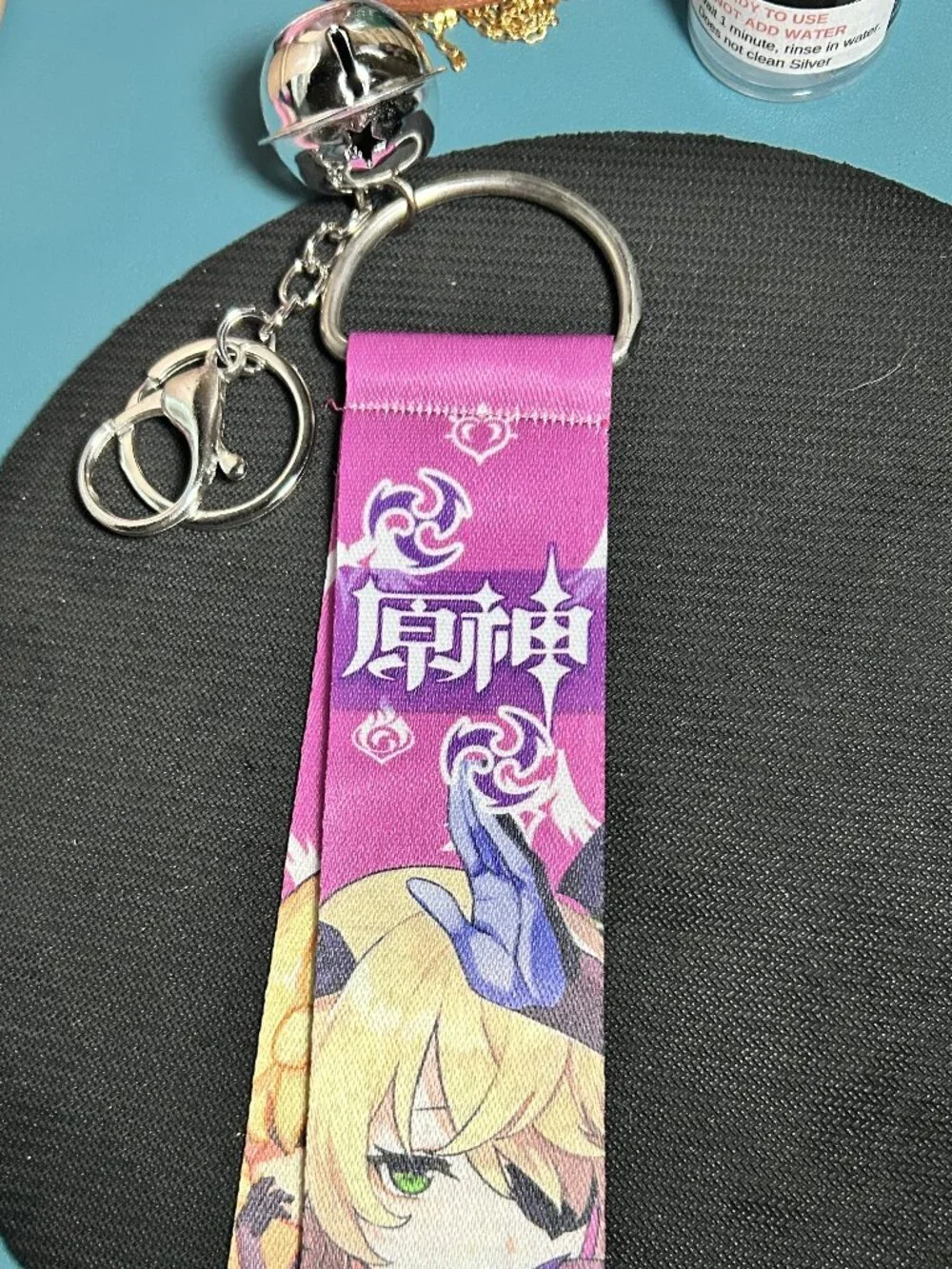 Genshin Impact Fischl Fabric Wristlet Lanyard Keychain with Jingle Bell